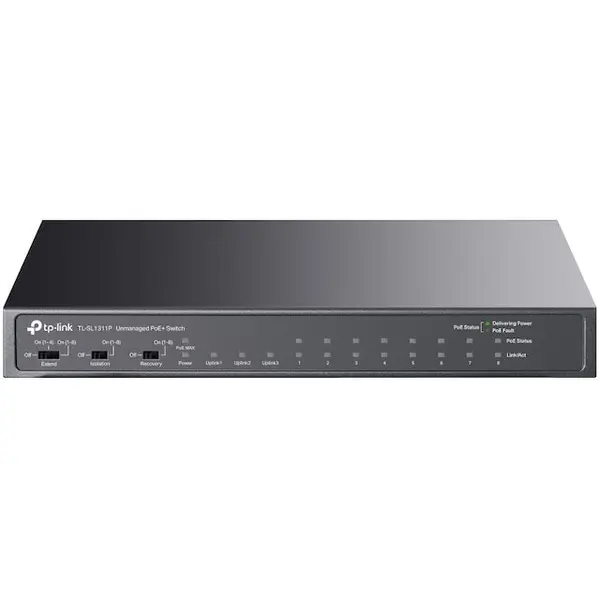TP-LINK Switch TP-LINK TL-SL1311P, 8x100Mbps(8xPOE+) + 2x1000Mbps + 1xGigabit SFP, negru