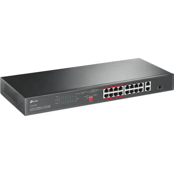 TP-LINK Tp-Link SWITCH TP-LINK 16 porturi, 16 PoE+ 10/100 Mbps RJ45, 2 Gigabit RJ45,1 x combo Gigabit SFP slot, carcasa metal TL-SL1218P