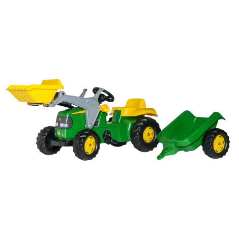 Tractor cu pedale, cupa si remorca Rolly Toys Kid John Deere, verde
