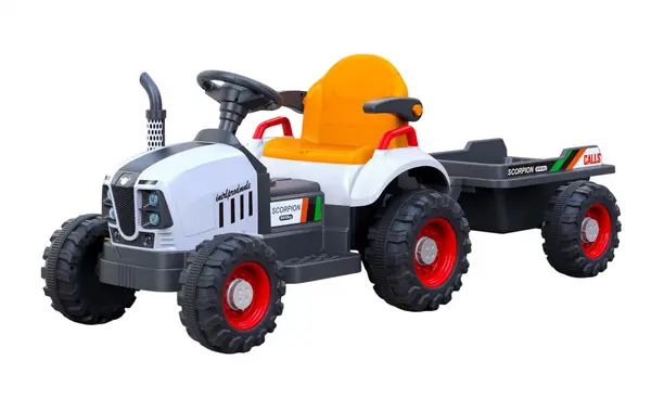 Tractor electric cu remorca pentru copii Nichiduta Digger Scorpion Yellow 12V,telecomanda 2.4G,2 motoarex25w,scaun din piele ecologica,suport picioare,cotiere,roti late rezistente,muzica,lumini LED