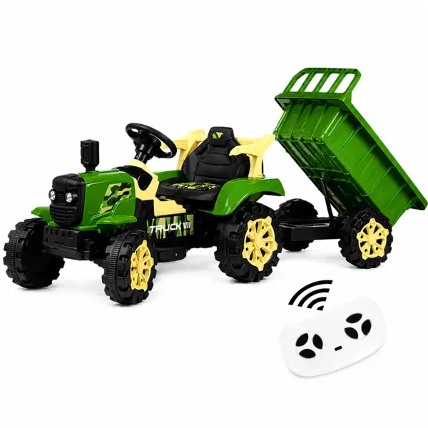 Tractor electric pentru copii 12V cu remorca detasabila si telecomanda parentala - Verde