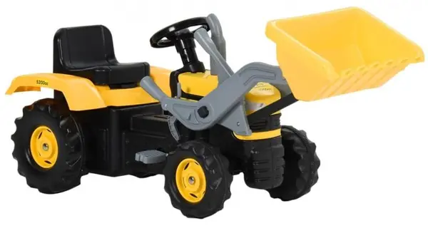Tractor pentru copii cu pedale si excavator, galben