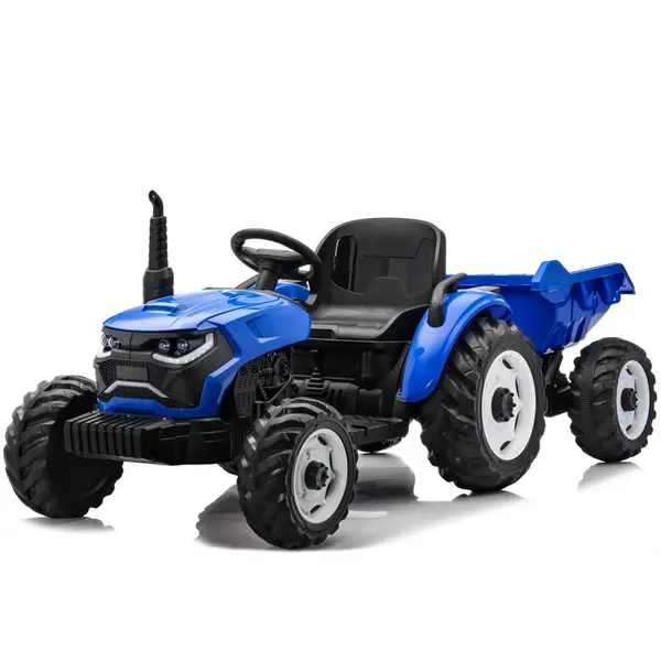 Tractoras electric pentru copii, Kinderauto 1804, 90W, 12V 10Ah, cu remorca basculabila, albastru