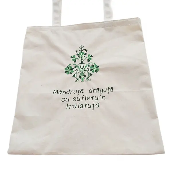 Traista de bumbac cu broderie model pomul vietii