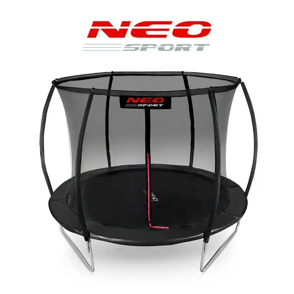 Trambulina de gradina pentru copii Neo-Sport Negru 312 cm 10FT cu Scara si Plasa interioara, Stalpi metalici cu protectie din burete, Intrare cu fermoar si catarama, Covoras impermeabil flexibil, Sarcina maxima 150kg