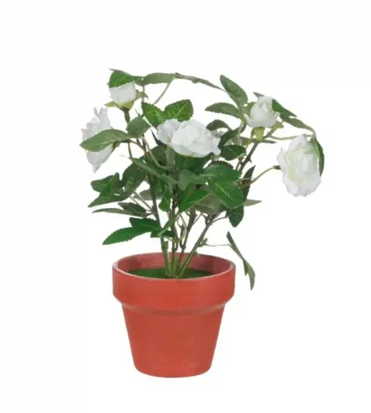 Trandafir alb artificial decorativ in ghiveci pentru interior