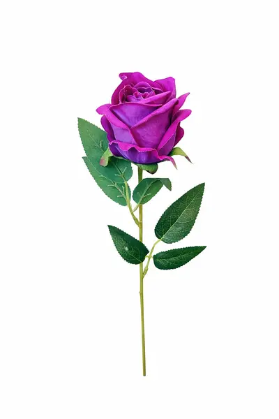 Trandafir artificial mov aprins cu petale catifelate si frunze 46 cm calitate superioara