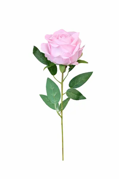 Trandafir artificial roz delicat cu petale catifelate si frunze 46 cm calitate superioara