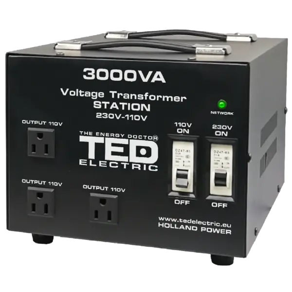Transformator de tensiune 230V la 110V, 3000VA/2400W, reversibil, TED Electric TED000248