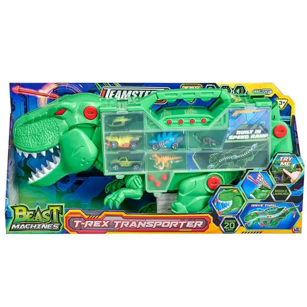 Transportator T-Rex cu masini si figurine, Teamsterz Beast Machines