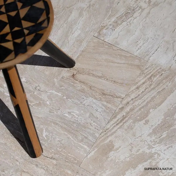 Travertin Striato Beige French Pattern Set Mat si Chituit, 1.2 cm