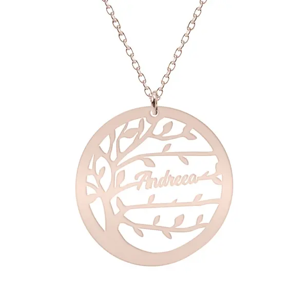 Tree - Colier personalizat copacul vietii si nume din argint 925 placat cu aur roz