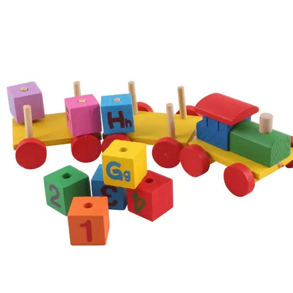 Tren din lemn cu cuburi rotative - cifre si litere ZukiToys.ro