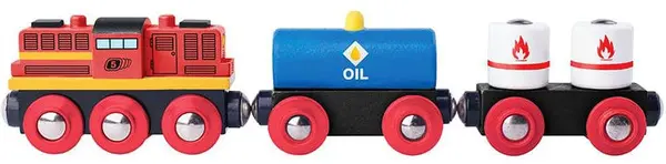 Tren marfar din lemn Woody - Cu locomotiva diesel