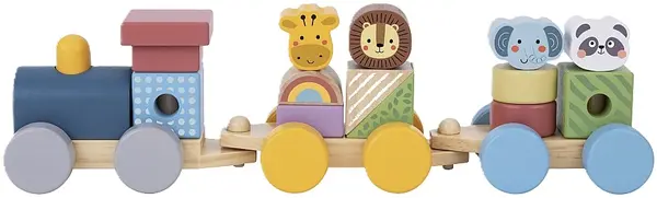 Tren sortator din lemn Tooky Toy - Animale