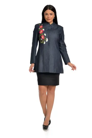 Trenci dama brodat T02D denim/broderie florala, Dress to Impress | marimea 38