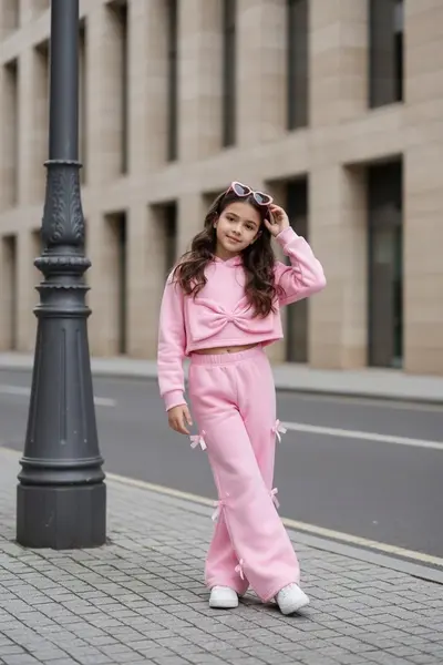 Trening casual roz cu pantalon evazat pentru fete - Sidney