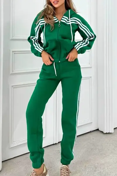 Trening vatuit VELORA, hanorac cu fermoar si pantaloni cu banda elastica, Verde