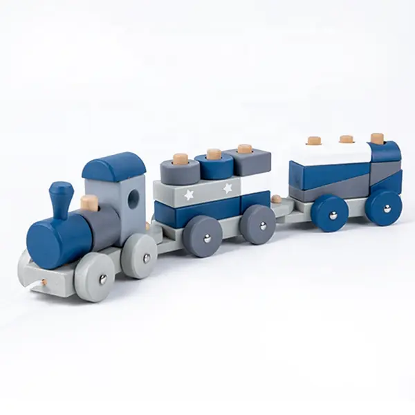 Trenulet lemn BLUE Montessori cu forme geometrice ZukiToys.ro