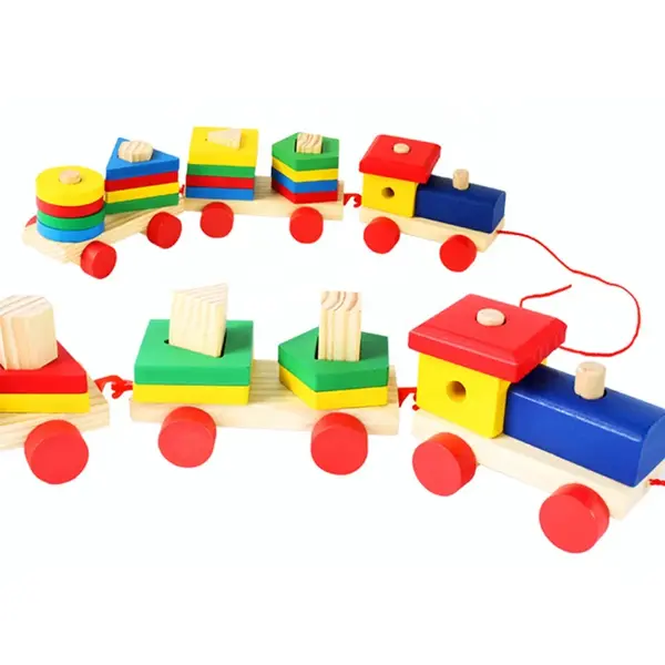 Trenulet lemn Montessori sortator - 4 coloane ZukiToys.ro
