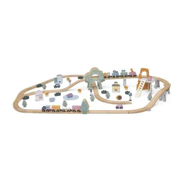 Trenulet set Viga PolarB, din lemn cu 90 piese, multicolor KID440670, la doar 340,00 lei