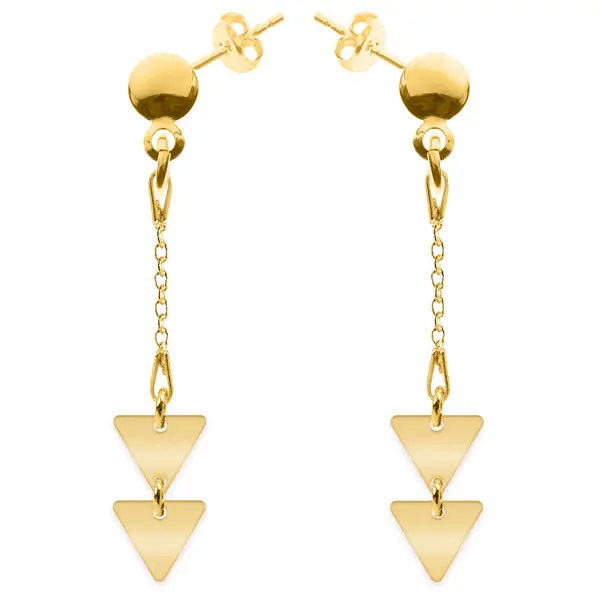 Triangle - Cercei personalizati doua triunghiuri cu tija din argint 925 placat cu aur galben 24K