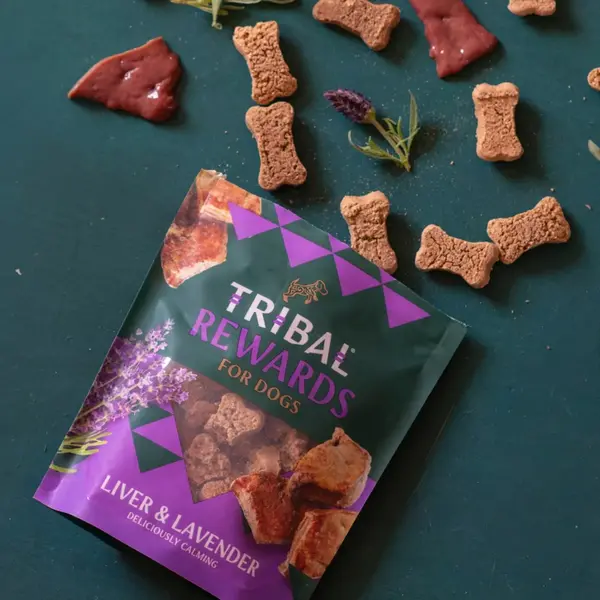 TRIBAL Rewards, XS-XL, Ficat și Lavandă, punguță recompense funcționale câini, sistem nervos & calmante, 125g