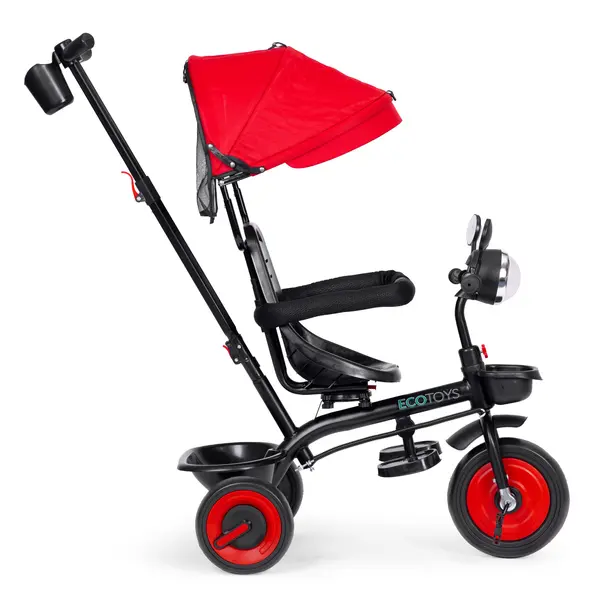 Tricicleta Ecotoys, 3 in 1, scaun rotativ, melodi si lumini, copertina, rosu KID005970, la doar 312,00 lei