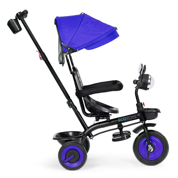 Tricicleta Ecotoys, 3 in 1, scaun rotativ, melodi si lumini, copertina, albastru KID005987, la doar 312,00 lei
