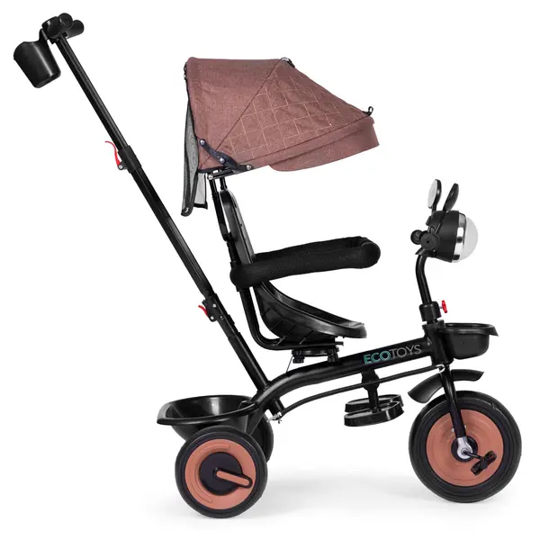 Tricicleta Ecotoys, 3 in 1, scaun rotativ, melodi si lumini, copertina, bej KID005963, la doar 312,00 lei