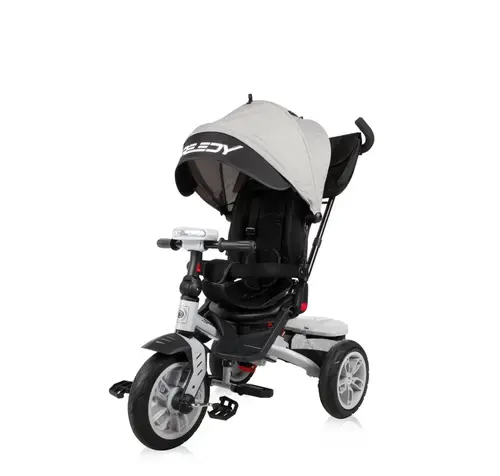 Tricicleta multifunctionala 4in1 Lorelli Speedy Air, roti cu camera, scaun rotativ, Negru/Gri