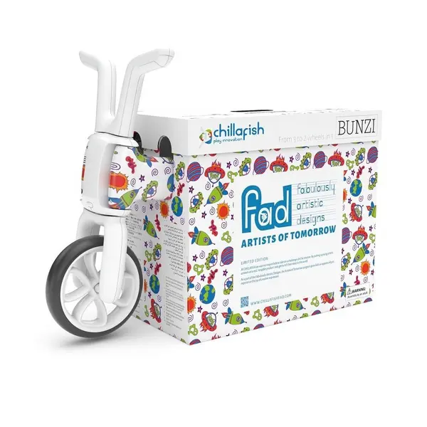 Tricicleta pentru copii Chillafish Bunzi Monsters 2 in 1 transformabila in bicicleta fara pedale, scaun usor reglabil, roti din cauciuc sintetic, spatiu depozitare jucarii, greutate admisa 25 kg