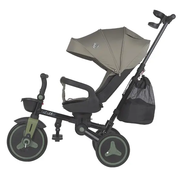 Tricicleta pentru copii Coccolle Urbio Plus Basil Green, ultrapliabila, scaun rotativ, controlul directiei, greutate admisa 25 kg