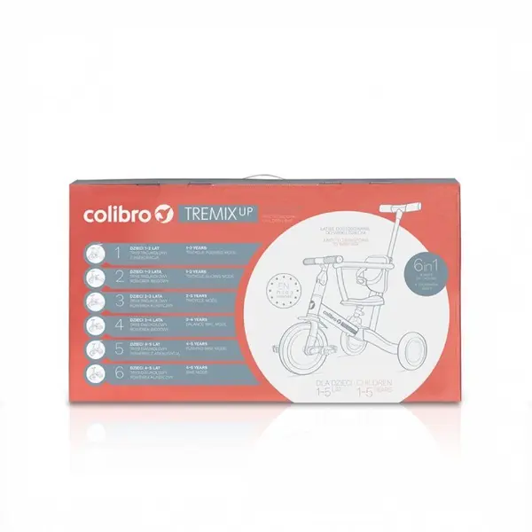 Tricicleta pentru copii Colibro Tremix Up Banana Ride On 5 in 1 transformabila, cu maner, scaun reglabil pe inaltime, maner detasabil