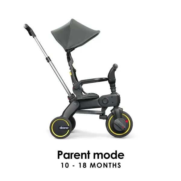 Tricicleta pentru copii Doona Liki Trike S1 Slate Green pliabila, cu spatar reglabil, suport pentru picioare, maner cu control al directiei, roti EVA si copertina