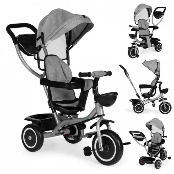 Tricicleta pentru copii Ecotoys WQL-066-52 Gri 2 in 1 cu scaun rotativ 360, roti din spuma EVA, greutate admisa 25kg