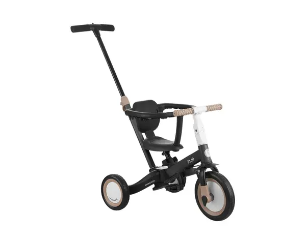 Tricicleta pentru copii KikkaBoo Flip Black, multifunctionala transformabila 5 in 1, cu scaun reglabil, bara de protectie detasabila, potrivita de la 1 an la 5 ani