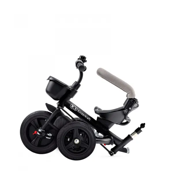 Tricicleta pentru copii Kinderkraft Aveo Light Grey de la 9 luni, cu sezut rotativ, suport pentru picioare, maner cu control al directiei, gentuta si cos pentru accesorii