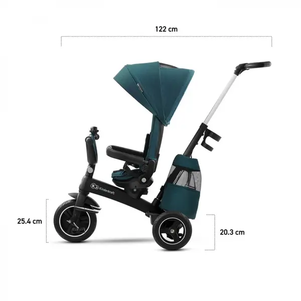 Tricicleta pentru copii Kinderkraft Easytwist Midnight Green cu scaun reversibil, pozitie de somn, cauciucuri PU, protectie UV de la varsta de 9 luni