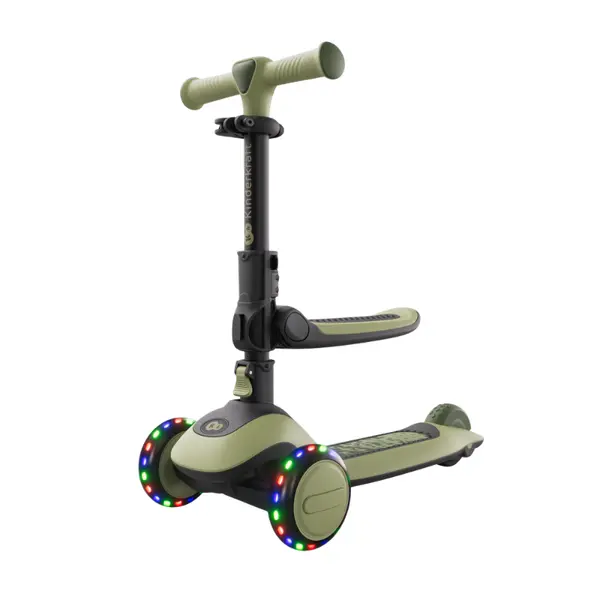 Tricicleta pentru copii Kinderkraft Halley 2 Grassland Green, reglabila, pliabila, roti Led luminoase, cu scaunel
