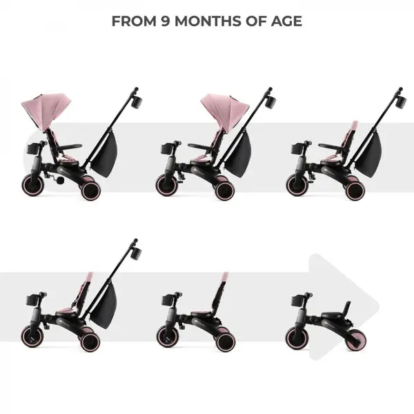 Tricicleta pentru copii Kinderkraft Jazz 2 Pink, pliabila, scaun rotativ, spatar reglabil, maner ajustabil