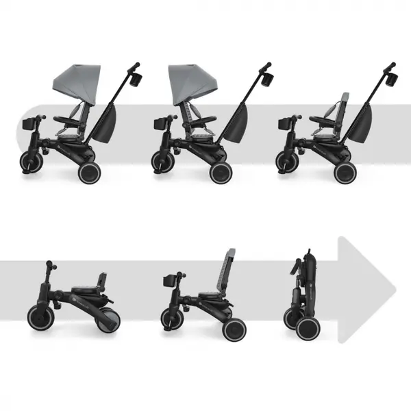 Tricicleta pentru copii Kinderkraft Jazz 3 Gri, pliabila, scaun rotativ, spatar reglabil, maner ajustabil