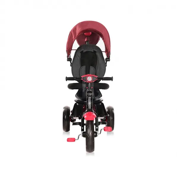 Tricicleta pentru copii Lorelli Enduro Red Black Luxe 4 in 1 multifunctionala, scaun rotativ cu 2 tipuri de suport pentru picioare, roti mari silentioase, spatar reglabil pe 2 pozitii si cosulet textilanuleaza parinte