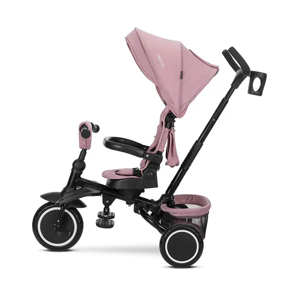 Tricicleta pentru copii Lorelli Freccia Pink multifunctionala, pliabila, sezut rotativ 360 grade, greutate admisa 25 kg, roti Eva