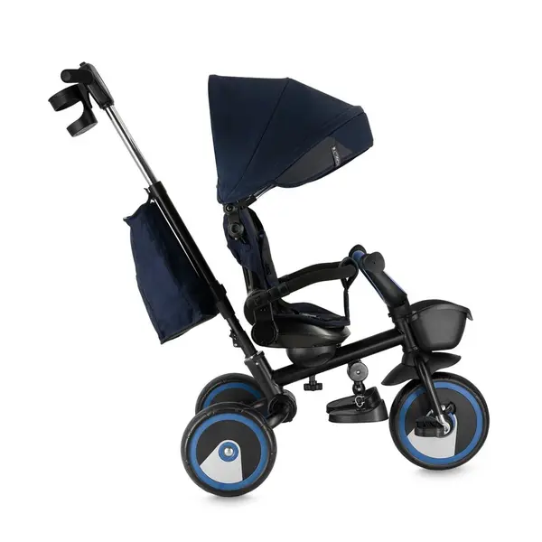 Tricicleta pentru copii Momi ivi Navy Blue multifunctionala 3 in 1 cu scaun reversibil, maner telescopic, accesorii incluse