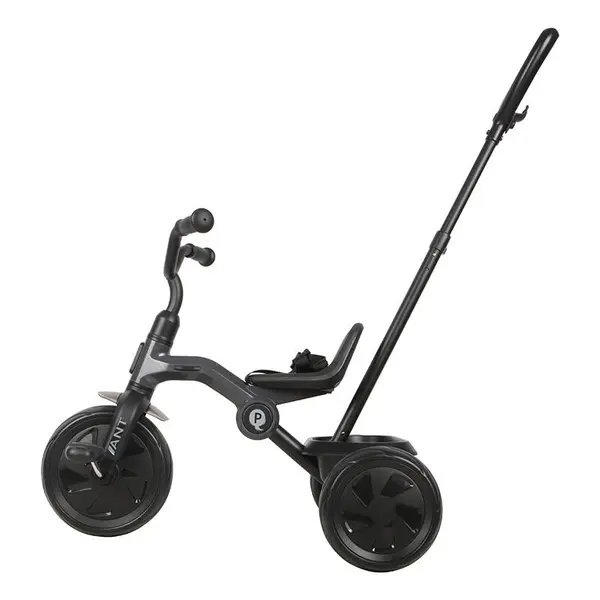 Tricicleta pentru copii Qplay Ant Plus Gri inchis cu roti din spuma EVA, pliere compacta, cosulet pentru jucarii de la 2 ani pana la 25 kg