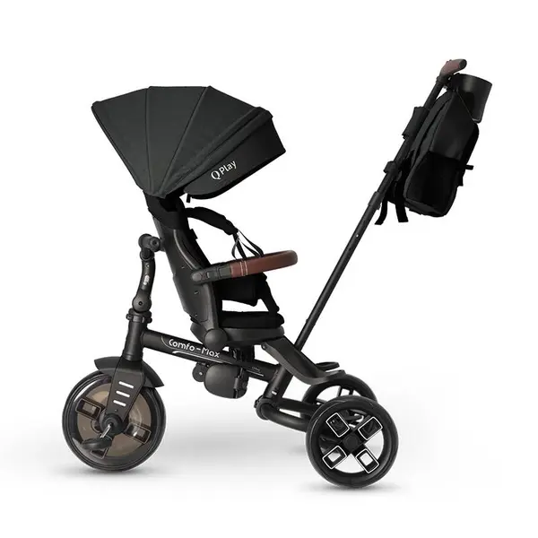 Tricicleta pentru copii Qplay Comfo Max Negru, ultrapliabila, scaun pivotant, roti eva, spatar reglabil