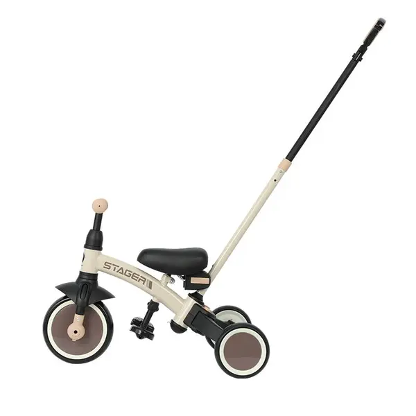 Tricicleta pentru copii Qplay Stager Maro evolutiva, pliabila, scaun reglabil, roti Eva, suport pentru picioare, maner parental reglabil