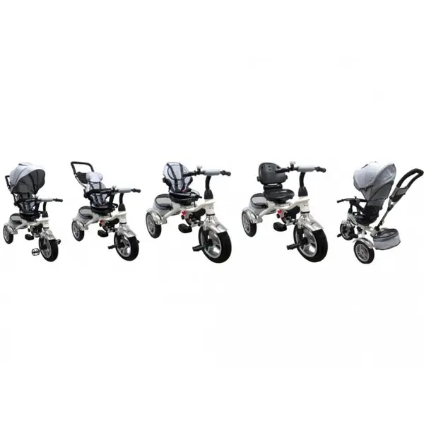 Tricicleta pentru copii R-Sport T3 Gri 3 in 1 cu pedale, roti gonflabile, control al directiei, scaun reversibil, rotire 360 grade, frana si centura de siguranta