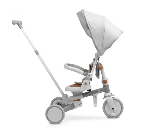 Tricicleta pentru copii Toyz Faro Grey multifunctionala,ultrapliabila,spatar reglabil,scaun moale rotativ, maner parinte detasabil si reglabil in 4 pozitii,centuri de siguranta,roti EVA,pedale detasabile,gentuta inclusa